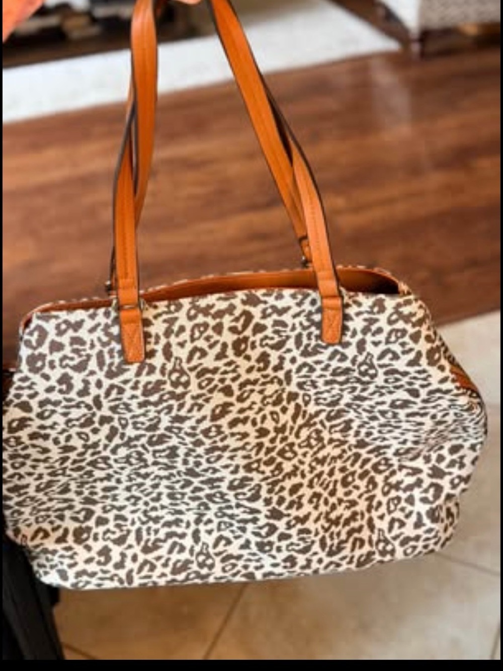 Sole Society Leopard Print Tote with Tan Straps